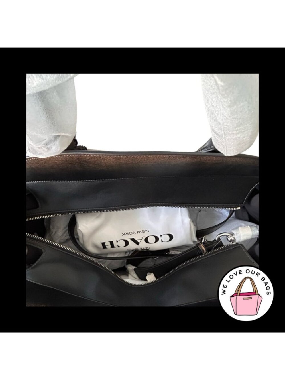 NWT New COACH EMPIRE 48 Glovetanned Loved Leather Black Brown Carryall Bag CBH47 - Picture 7 of 9